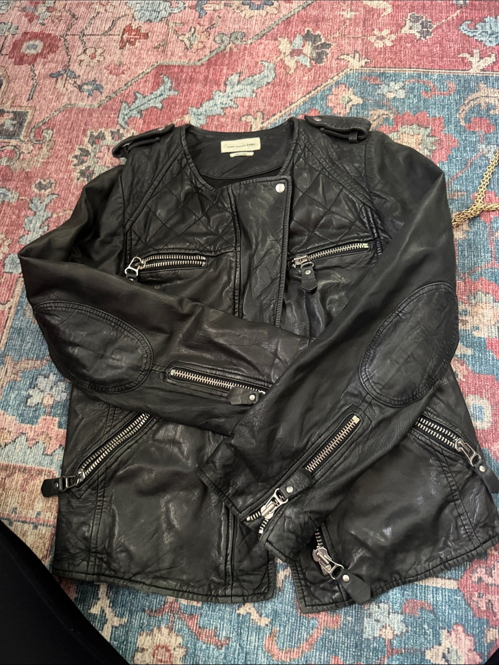 Isabel Marant Black Leather Jacket with Quilted Details size 38